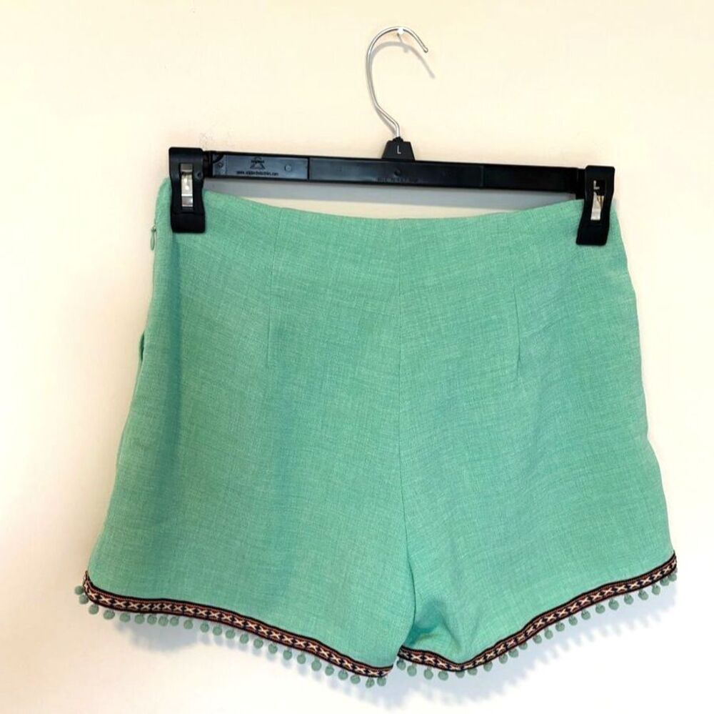 Very J Women's Tailored Chino Shorts Boho Teal Blue Green Pom Pom Accents Size M - Picture 4 of 6